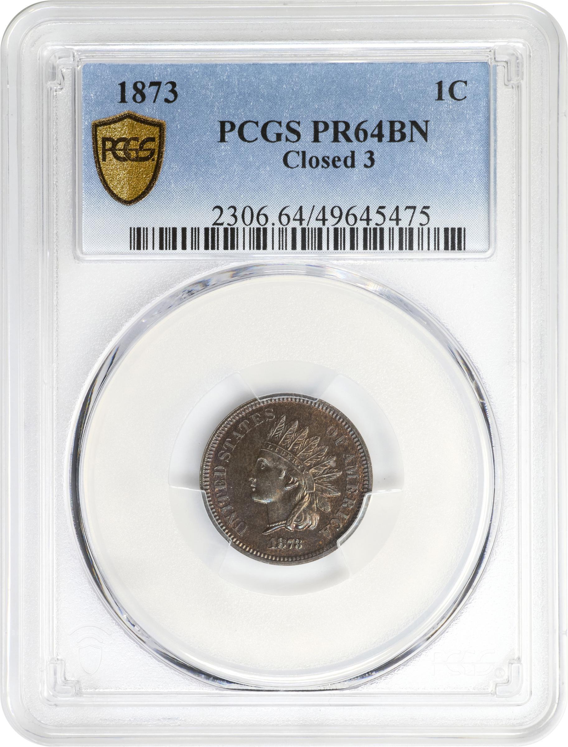 image for: 1873 Indian Cent. Close 3. Proof-64 BN (PCGS).