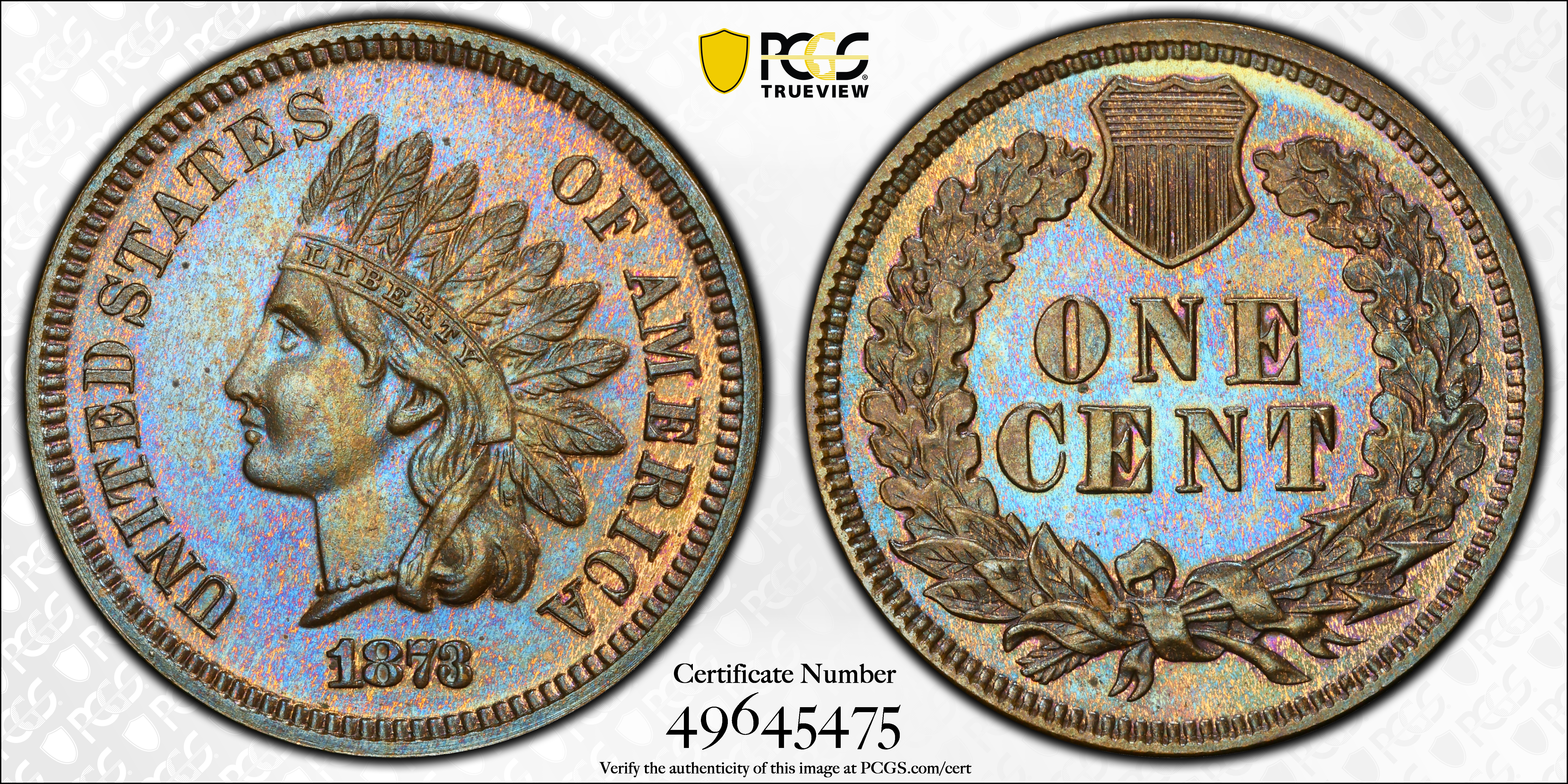 image for: 1873 Indian Cent. Close 3. Proof-64 BN (PCGS).