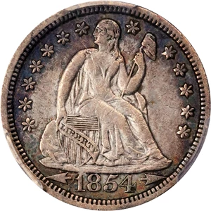 image for: 1854-O Liberty Seated Dime. Arrows. Fortin-103. Rarity-5. Large O. EF-40 (PCGS). CAC.