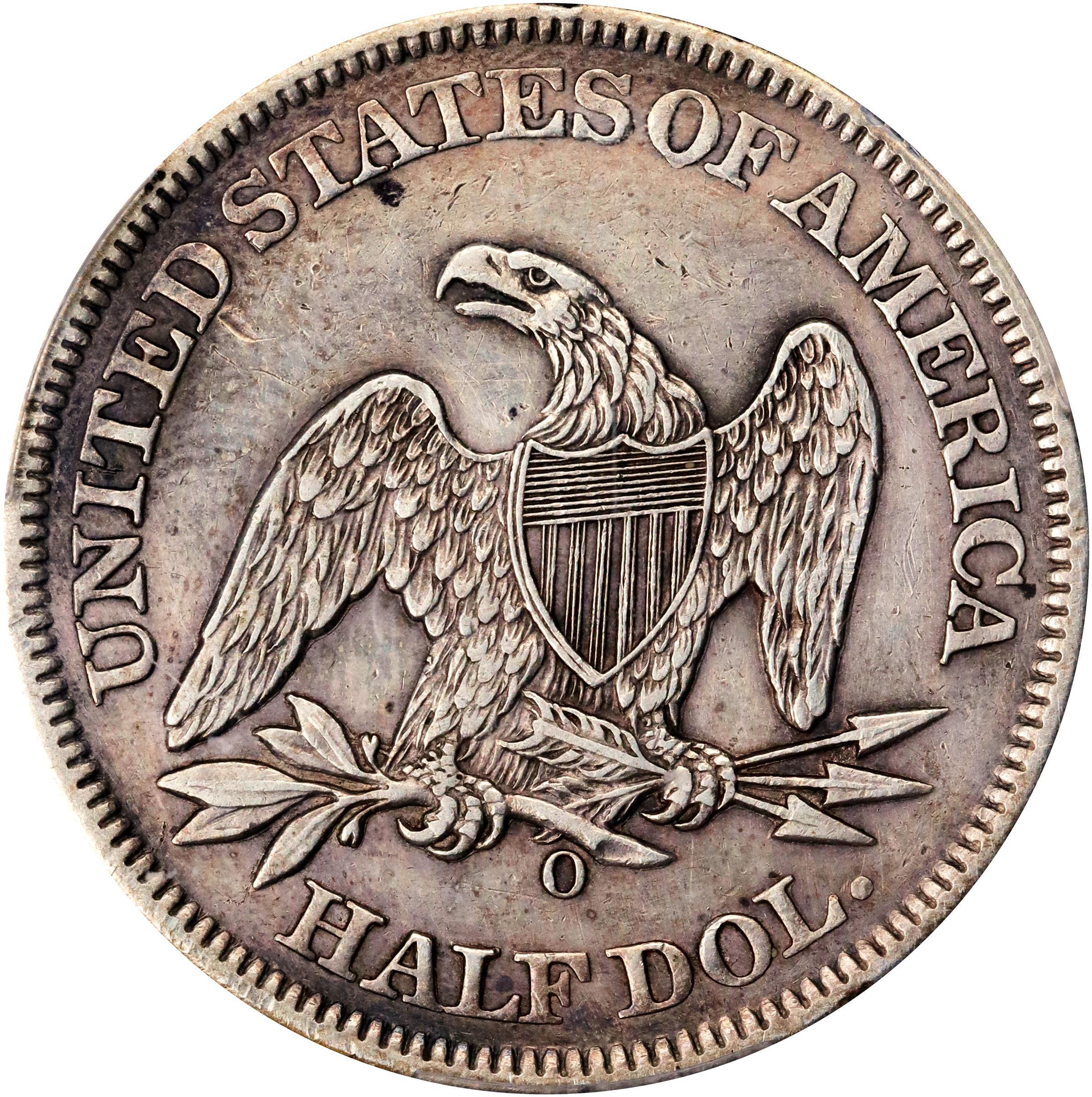 image for: 1861-O Liberty Seated Half Dollar. Confederate States Issue. W-14. Rarity-4. Die Crack Bisected Date, Speared Olive Bud. VF Details--Cleaned (PCGS).