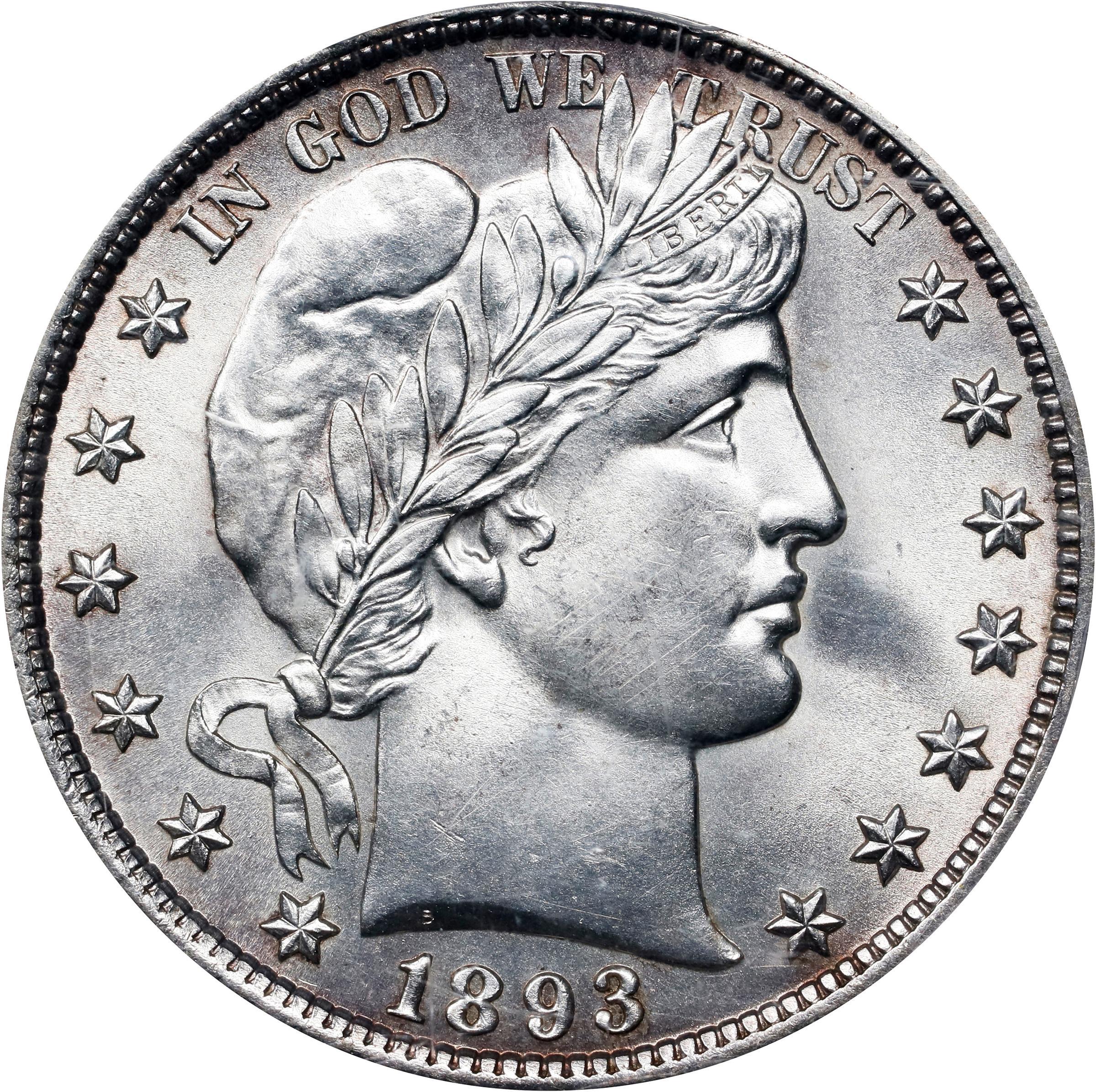 image for: 1893 Barber Half Dollar. FS-801. Tripled Die Reverse. Unc Details--Cleaning (PCGS).