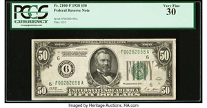 image for: Fr. 2100-F $50 1928 Federal Reserve Note. PCGS Very Fine 30....