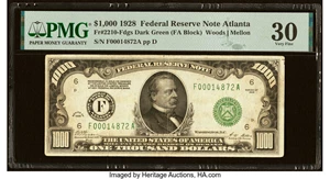 image for: Fr. 2210-F $1,000 1928 Federal Reserve Note. PMG Very Fine 30....
