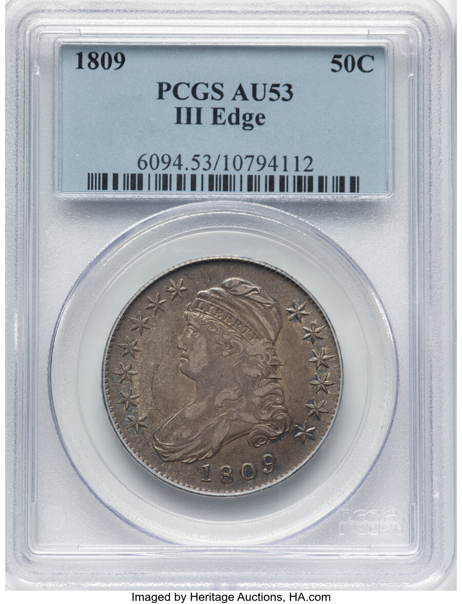 image for: 1809 50C III Edge, O-109a, R.2, AU53 PCGS. PCGS Population: (22/43).  Mintage 1,405,810....