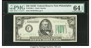 image for: Fr. 2106-C $50 1934D Federal Reserve Note. PMG Choice Uncirculated 64 EPQ....
