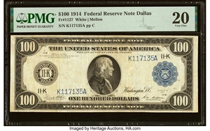 image for: Fr. 1127 $100 1914 Federal Reserve Note PMG Very Fine 20....