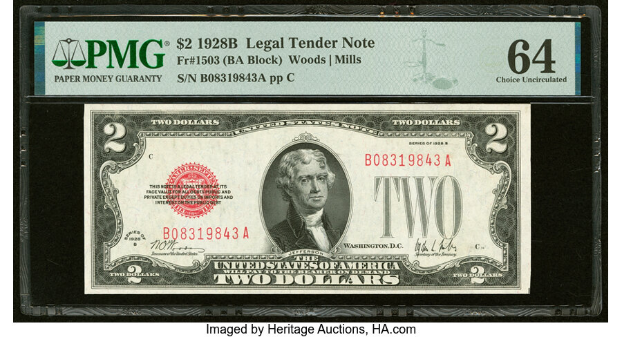 image for: Fr. 1503 $2 1928B Legal Tender Note. PMG Choice Uncirculated 64....