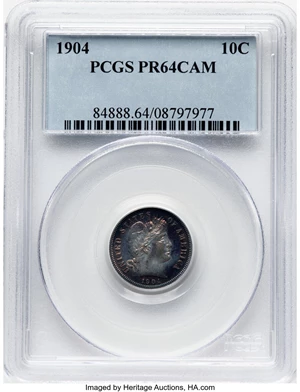 image for: 1904 10C PR64 Cameo PCGS. PCGS Population: (12/15). ...