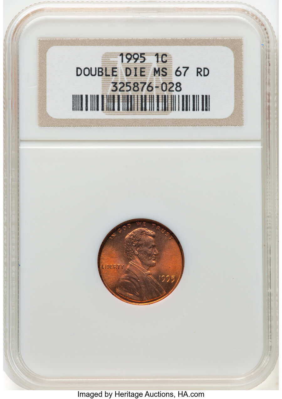 image for: 1995 1C Doubled Die Obverse, FS-101, MS67 Red NGC. Housed in a Generation 6 fatty holder. NGC Census: (11240/7043). PCGS Po...