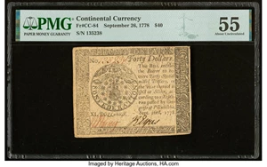 image for: Continental Currency September 26, 1778 $40 PMG About Uncirculated 55....