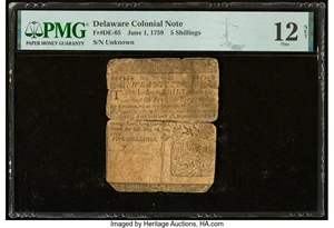 image for: Delaware June 1, 1759 5s PMG Fine 12 Net....