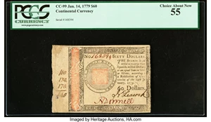 image for: Continental Currency January 14, 1779 $60 PCGS Choice About New 55....