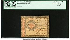 image for: Continental Currency January 14, 1779 $4 PCGS Choice About New 55....
