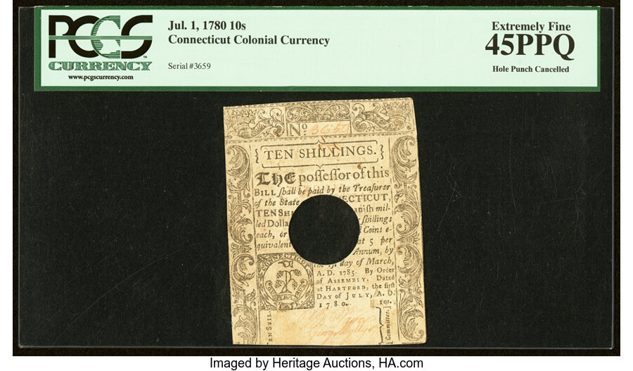 image for: Connecticut July 1, 1780 10s PCGS Extremely Fine 45PPQ....