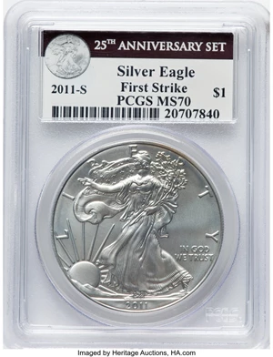 image for: 2011-S $1 Silver Eagle, 25th Anniversary, First Strike MS70 PCGS. ...