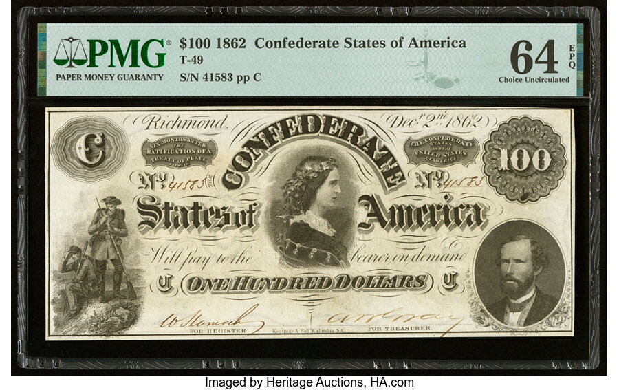 image for: T49 $100 1862 PF-2 Cr. 348 PMG Choice Uncirculated 64 EPQ....