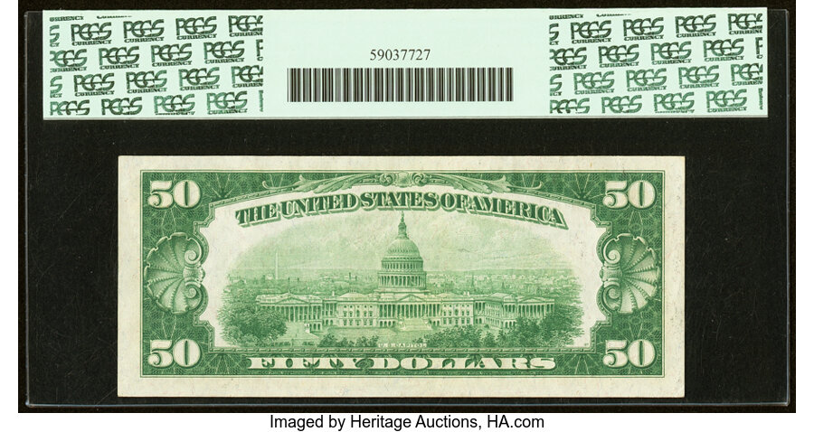 image for: Fr. 2101-K $50 1928A Federal Reserve Note. PCGS Choice About New 58PPQ....