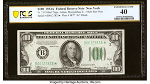 image for: Fr. 2153-B* $100 1934A Mule Federal Reserve Star Note. PCGS Banknote Extremely Fine 40....