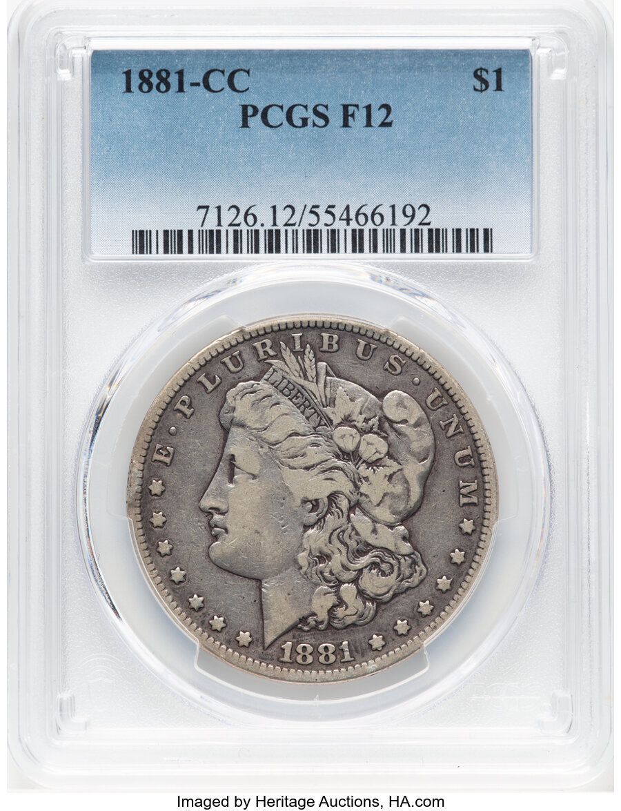 1881-CC $1 Fine 12 PCGS. PCGS Population: (88/24700). Mintage 296,000. ...