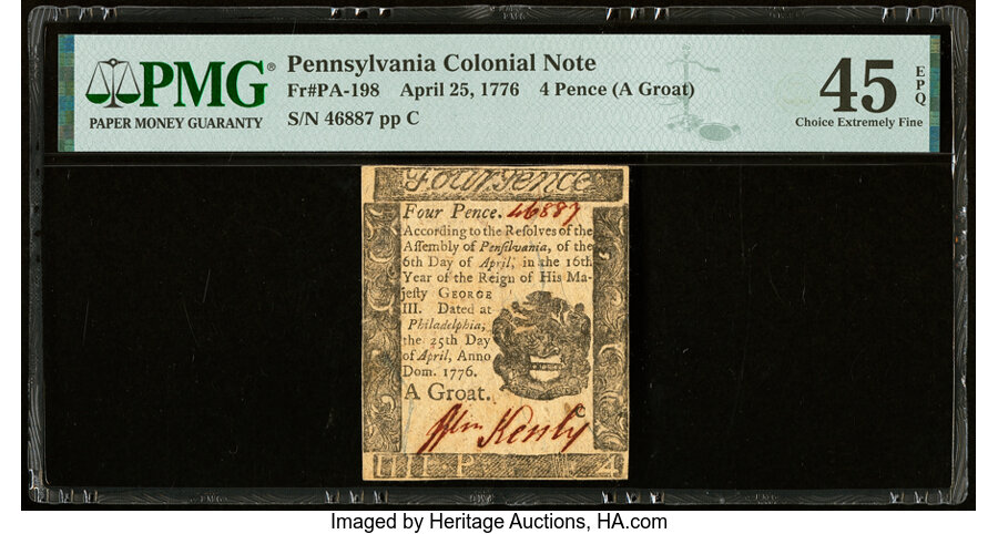 image for: Pennsylvania April 25, 1776 4d PMG Choice Extremely Fine 45 EPQ....