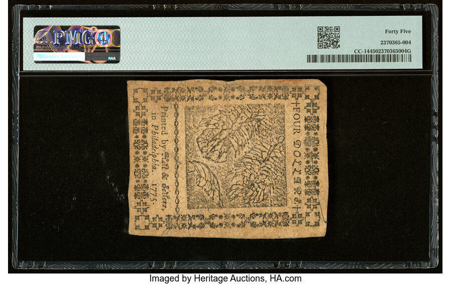 image for: Continental Currency November 29, 1775 $4 PMG Choice Extremely Fine 45....