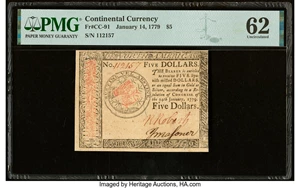 image for: Continental Currency January 14, 1779 $5 PMG Uncirculated 62....