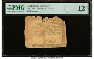 image for: Continental Currency January 14, 1779 $2 PMG Fine 12 Net....