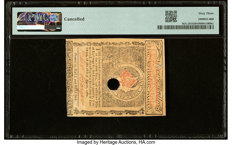 image for: Signed by Loammi Baldwin Massachusetts May 5, 1780 $4 PMG Choice Uncirculated 63....