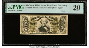 image for: Fr. 1330 50¢ Third Issue Spinner PMG Very Fine 20....