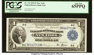 image for: Fr. 712 $1 1918 Federal Reserve Bank Note PCGS Gem New 65PPQ....