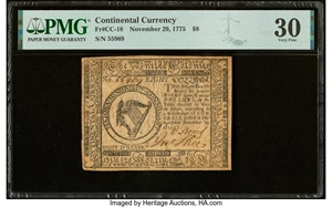 image for: Continental Currency November 29, 1775 $8 PMG Very Fine 30....