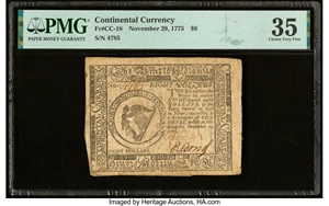 image for: Continental Currency November 29, 1775 $8 PMG Choice Very Fine 35....