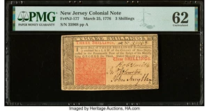 image for: New Jersey March 25, 1776 3s PMG Uncirculated 62....