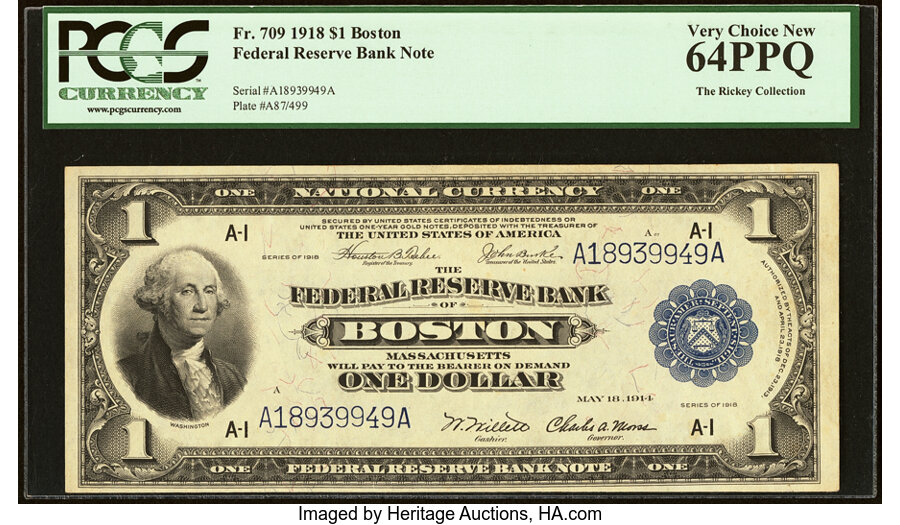 image for: Fr. 709 $1 1918 Federal Reserve Bank Note PCGS Very Choice New 64PPQ....