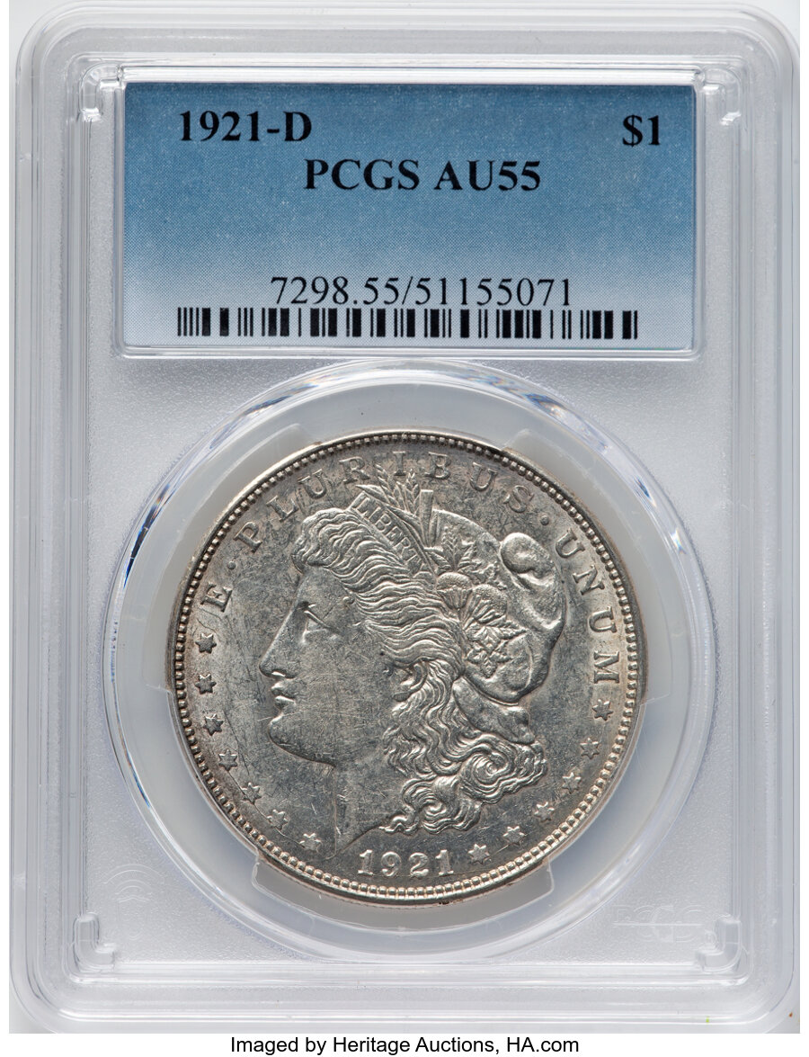 1921-D $1 VAM-6A AU55 PCGS. Mintage 20,345,000....