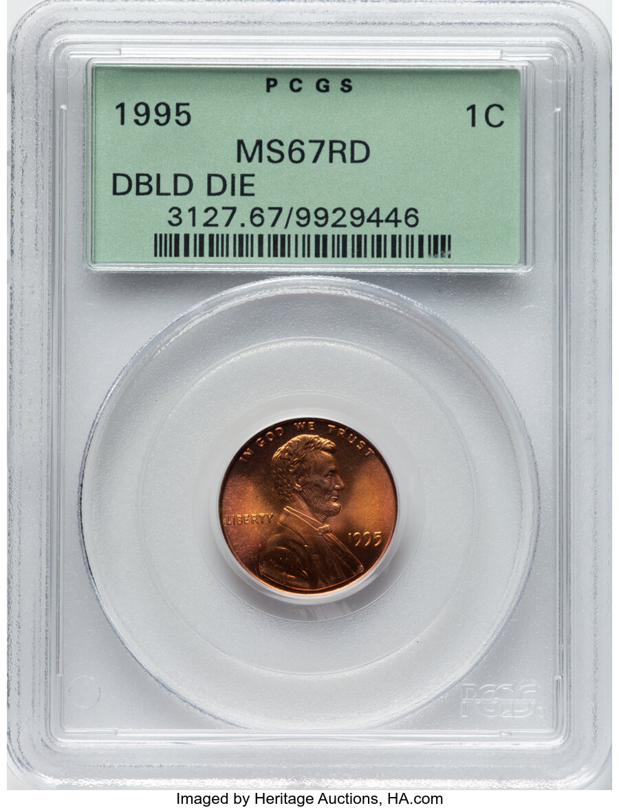 image for: 1995 1C Doubled Die Obverse, FS-101, MS67 Red PCGS. Housed in a Generation 3.1 green label holder....