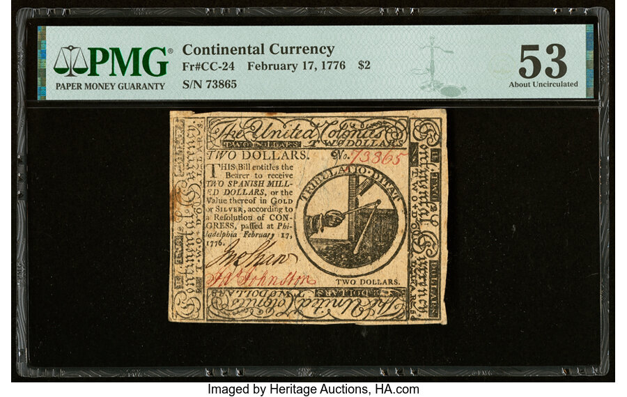 image for: Continental Currency February 17, 1776 $2 PMG About Uncirculated 53....