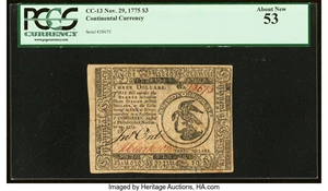 image for: Continental Currency November 29, 1775 $3 PCGS About New 53....