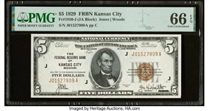 image for: Fr. 1850-J $5 1929 Federal Reserve Bank Note. PMG Gem Uncirculated 66 EPQ....