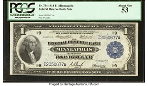 image for: Fr. 734 $1 1918 Federal Reserve Bank Note PCGS About New 53....
