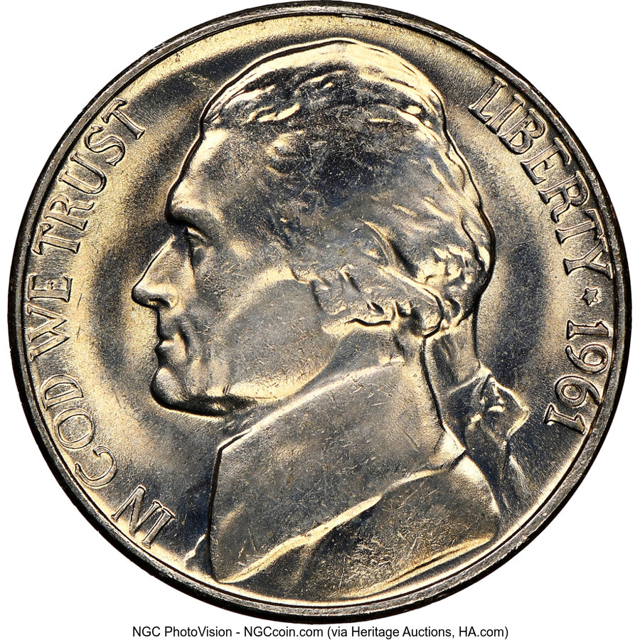 image for: 1961 5C MS67 NGC. NGC Census: (47/72).  Mintage 73,600,000. ...