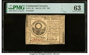 image for: Continental Currency July 22, 1776 $30 PMG Choice Uncirculated 63....