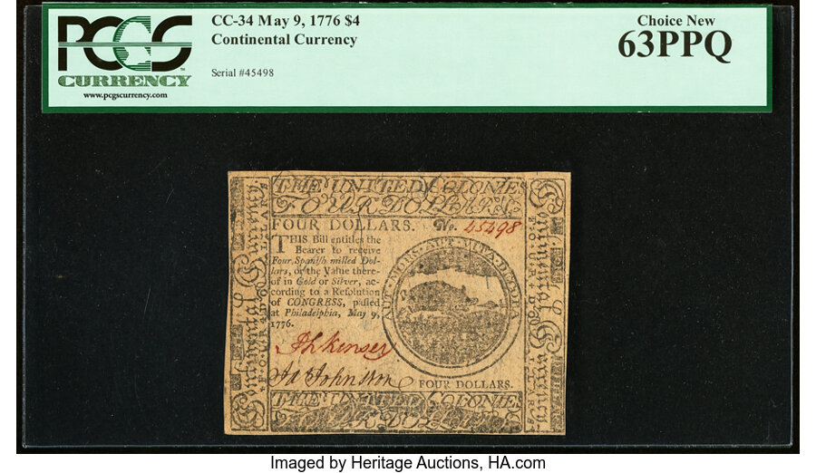 image for: Continental Currency May 9, 1776 $4 PCGS Choice New 63PPQ....