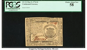 image for: Continental Currency May 9, 1776 $1 PCGS Choice About New 58....
