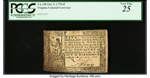 image for: Virginia October 5, 1778 $5 PCGS Very Fine 25....