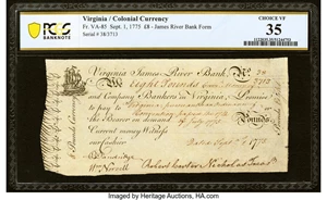 image for: Virginia September 1, 1775 £8 PCGS Banknote Choice VF 35....