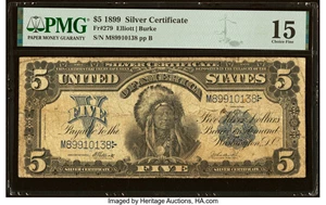 image for: Fr. 279 $5 1899 Silver Certificate PMG Choice Fine 15....