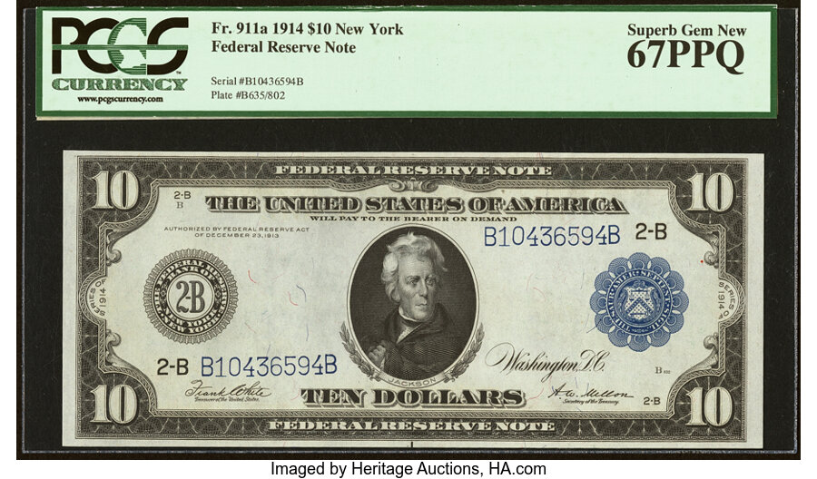 image for: Fr. 911a $10 1914 Federal Reserve Note PCGS Superb Gem New 67PPQ....