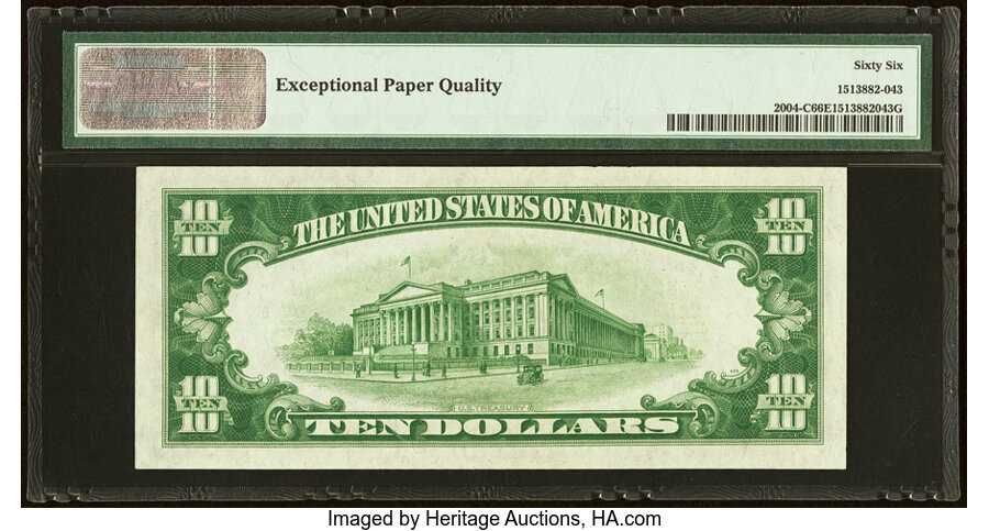 image for: Fr. 2004-C $10 1934 Light Green Seal Federal Reserve Note. PMG Gem Uncirculated 66 EPQ....
