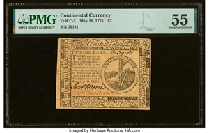 image for: Continental Currency May 10, 1775 $2 PMG About Uncirculated 55....